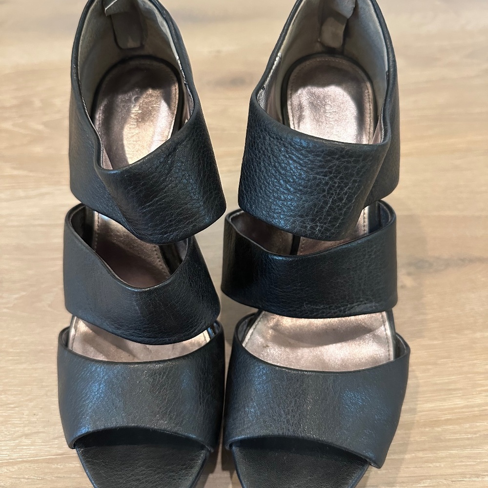 Calvin Klein black leather high heel platform shoes - size 8 - Picture 2 of 9